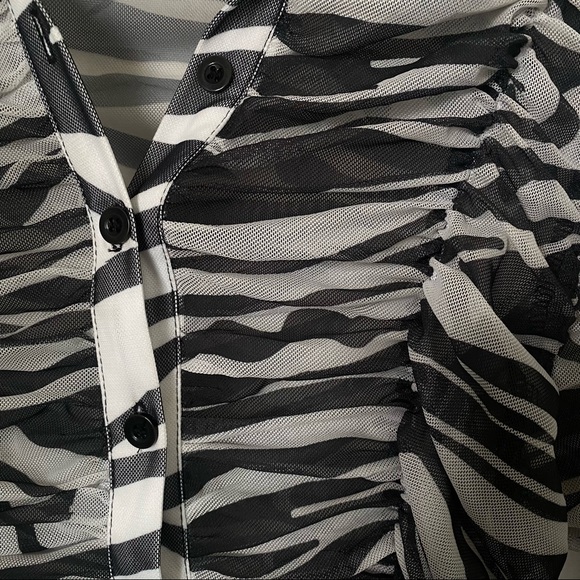 PLT zebra print ruched mesh button up dress - Picture 7 of 9